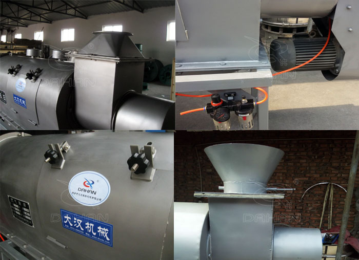 氣旋篩：電機，進料口，氣壓裝置等特寫圖片