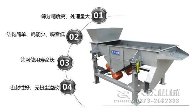 1016型直線振動(dòng)篩特點(diǎn)：1，篩分精度高，處理量大。2，結(jié)構(gòu)簡(jiǎn)單，耗能少，噪音低，3，篩網(wǎng)使用壽命長(zhǎng)，密封性好無(wú)粉塵溢散。