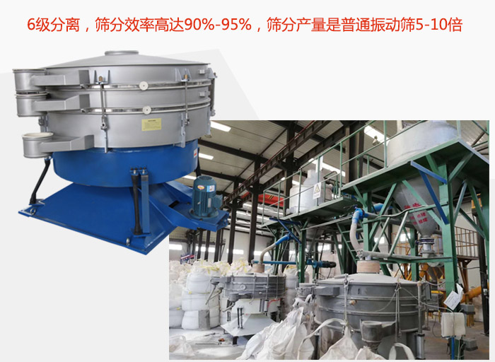 搖擺篩采用6級分離，篩分效率高達90%-95%，篩分產(chǎn)量是普通振動篩5-10倍