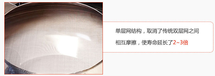 單層網(wǎng)結(jié)構(gòu)，取消了傳統(tǒng)雙層網(wǎng)之間相互摩擦，使壽命延長(zhǎng)了2~3倍
