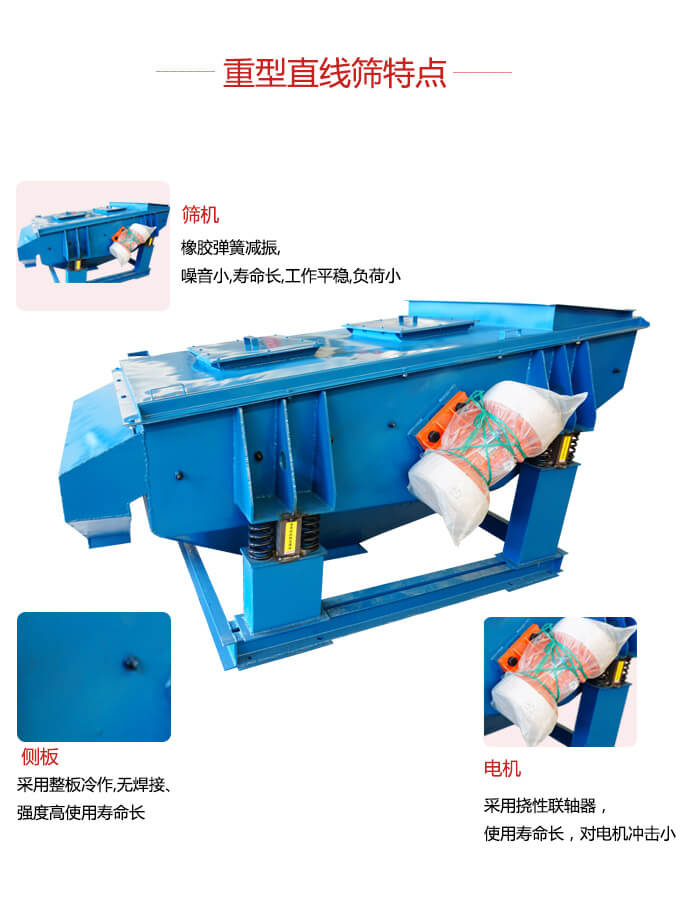 重型直線篩：篩機(jī)，側(cè)板，電機(jī)展示圖
