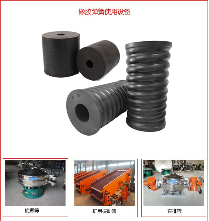橡膠彈簧適用設(shè)備：旋振篩，礦用振動篩，直排篩等