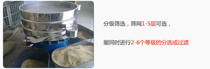 分級篩選，可篩1至5層篩網(wǎng)，能同時(shí)進(jìn)行2至6個(gè)等級的分選或過濾