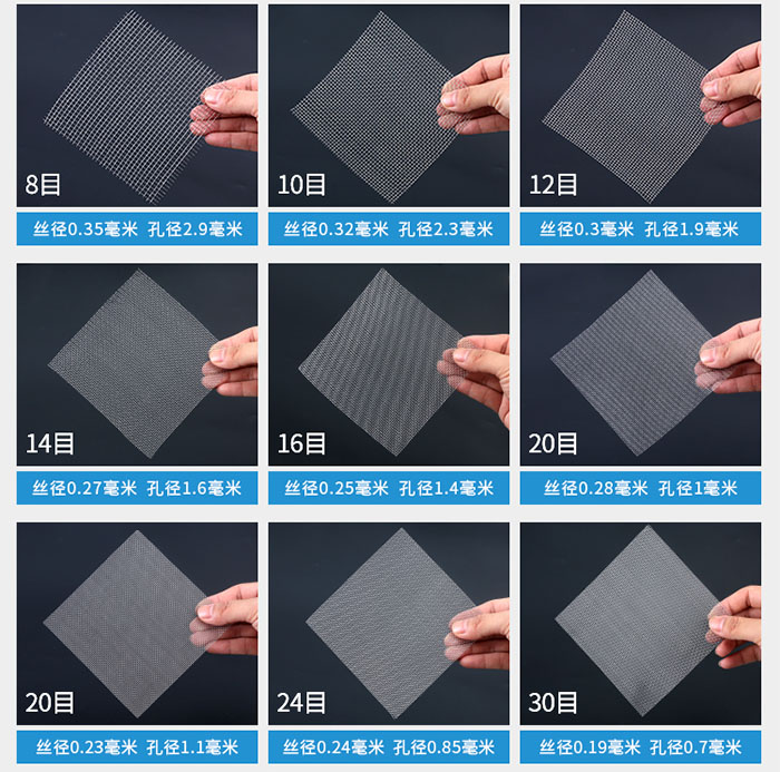 8目-30目金屬絲編織網(wǎng)對(duì)應(yīng)的絲徑，孔徑圖片展示