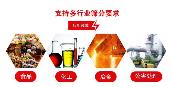 旋振篩適用的行業(yè)：食品行業(yè)，化工行業(yè)，冶金行業(yè)，公害處理等。