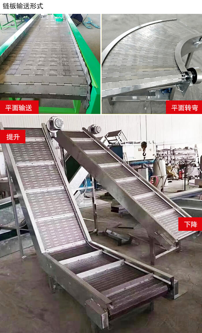 鏈板輸送機(jī)平面輸送，平面拐彎，提升等運(yùn)行現(xiàn)場(chǎng)圖片